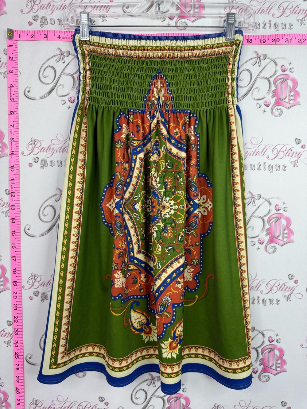 Flying tomato dress or skirt strapless paisley Bohemian Green Printed Midi Skirt